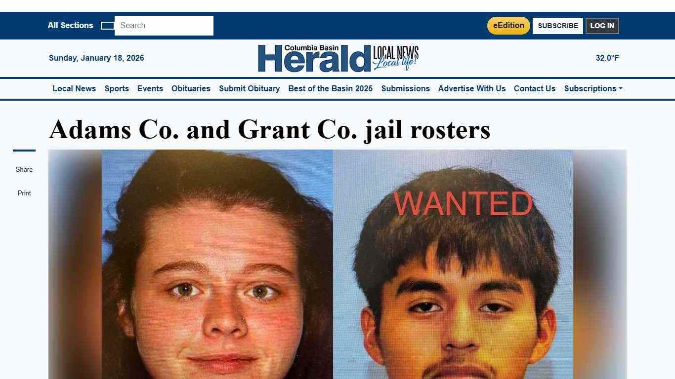 Adams Co. and Grant Co. jail rosters | Columbia Basin Herald